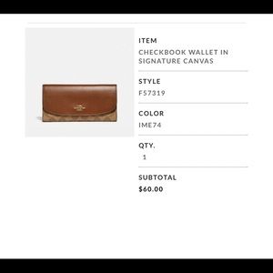 COACH CHECKBOOK WALLET IN SIGNATURE CANVAS